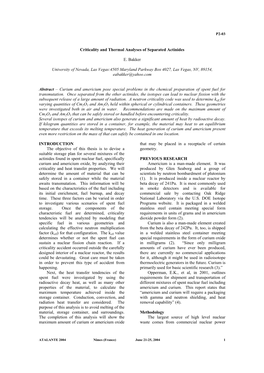 Criticality and Thermal Analyses of Separated Actinides E. Bakker