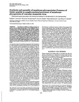 Synthesis and Assembly of Membrane Glycoproteins