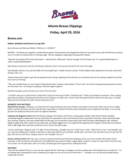 Atlanta Braves Clippings Friday, April 29, 2016 Braves.Com