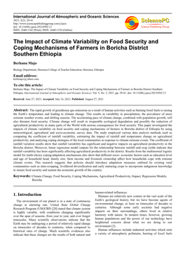 The Impact of Climate Variability on Food Security and Coping Mechanisms of Farmers in Boricha District Southern Ethiopia