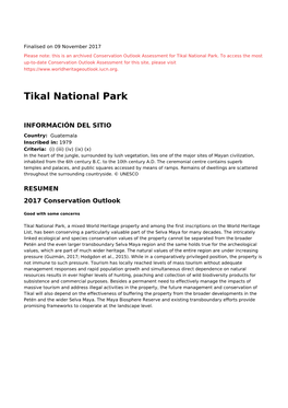 Tikal National Park - 2017 Conservation Outlook Assessment (Archived)