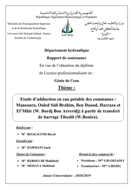 Etude D'adduction En Eau Potable Des Communes.Pdf