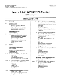 Fourth Joint LWPESJESPE Meeting 1993 Final Program