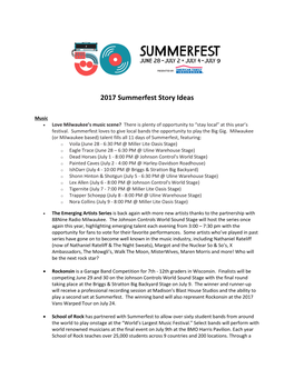 2017 Summerfest Story Ideas