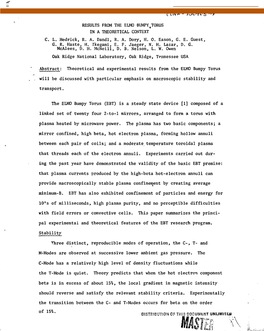 RESULTS from the ELMO BUMPY^TORUS in a THEORETICAL CONTEXT C. L. Hedrick, R. A. Dandl, R. A. Dory, H. 0. Eason, G. E. Guest, G. R