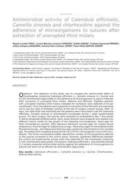 Antimicrobial Activity of Calendula Officinalis , Camellia Sinensis And