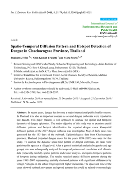 Spatio-Temporal Diffusion Pattern and Hotspot Detection of Dengue in Chachoengsao Province, Thailand