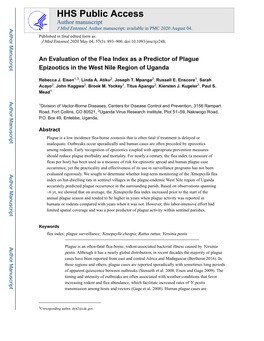 An Evaluation of the Flea Index As a Predictor of Plague Epizootics in the West Nile Region of Uganda