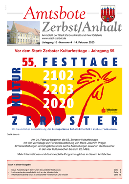 Zerbst/Anhalt Amtsblatt Der Stadt Zerbst/Anhalt Und Ihrer Ortsteile Jahrgang 15 · Nummer 4 · 14
