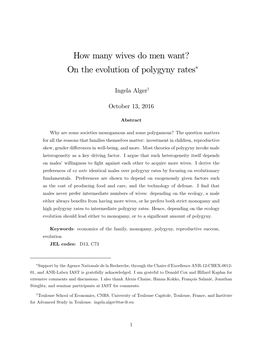 How Many Wives Do Men Want? on the Evolution of Polygyny Rates