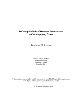 Defining the Role of Drumset Performance in Contemporary Music