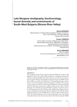 Late Neogene Stratigraphy, Biochronology, Faunal Diversity and Environments of South-West Bulgaria (Struma River Valley)