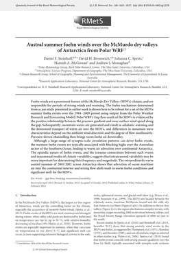 Austral Summer Foehn Winds Over the Mcmurdo Dry Valleys of Antarctica from Polar WRF+ Daniel F