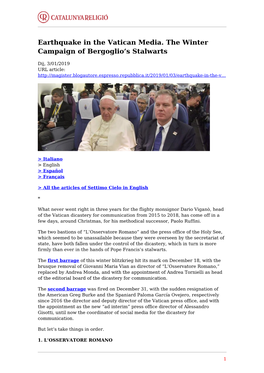 Earthquake in the Vatican Media. the Winter Campaign of Bergoglio's