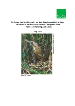 Advice on Nutrient Neutrality for New Development in the Stour Catchment in Relation to Stodmarsh Designated Sites - for Local Planning Authorities