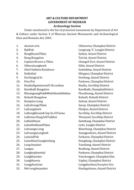 The List of Protected Monuments by Department of Art & Culture