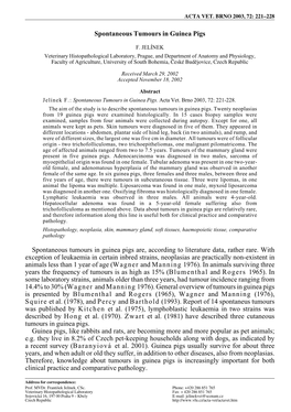 Spontaneous Tumours in Guinea Pigs