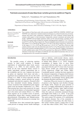 Nutrients Assessment of Some Lima Bean Varieties Grown in Southwest Nigeria