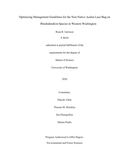 Optimizing Management Guidelines for the Non-Native Azalea Lace Bug On