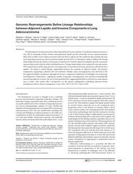 Genomic Rearrangements Define Lineage Relationships Between Adjacent Lepidic and Invasive Components in Lung Adenocarcinoma