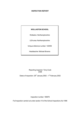 INSPECTION REPORT WOLLASTON SCHOOL Wollaston