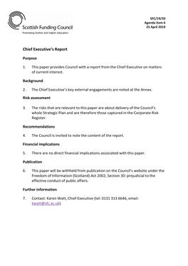 Chief Executive's Report April 2019