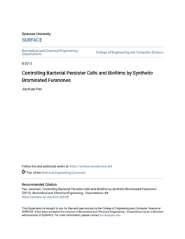 Controlling Bacterial Persister Cells and Biofilms by Synthetic Brominated Furanones