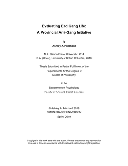 Evaluating End Gang Life: a Provincial Anti-Gang Initiative