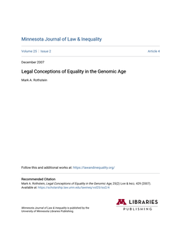 Legal Conceptions of Equality in the Genomic Age