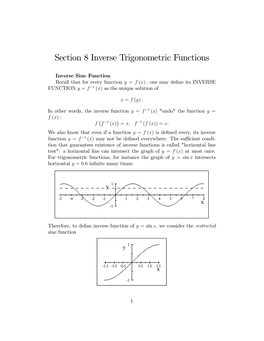 Section 8 Inverse Trigonometric Functions