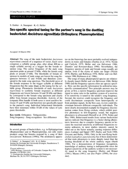 Sex-Specific Spectral Tuning for the Partner's Song in the Duetting Bushcricket Ancistrura Nigrovittata ( Orthoptera: Phaneropteridae)