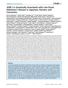 SORL1 Is Genetically Associated with Late-Onset Alzheimer's