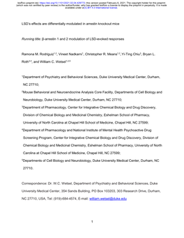Β-Arrestin 1 and 2 Modulation of LSD-Evoked Responses
