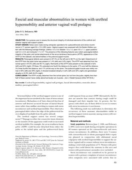 Fascial and Muscular Abnormalities in Women with Urethral Hypermobility and Anterior Vaginal Wall Prolapse