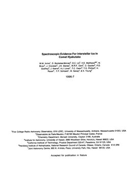 Spectroscopic Evidence for Interstellar Ice in Comet Hyakutake 1996-7