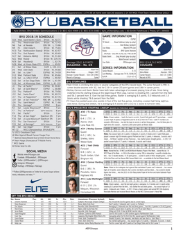 Byu 2018-19 Schedule Social Media 1 Game Information