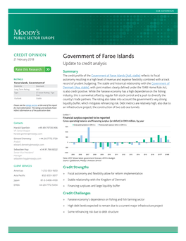 Government of Faroe Islands 21 February 2018 Update to Credit Analysis