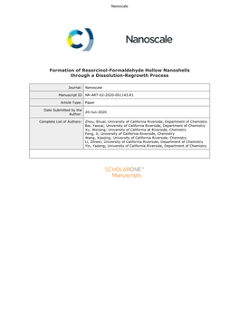 Formation of Resorcinol-Formaldehyde Hollow Nanoshells Through a Dissolution-Regrowth Process