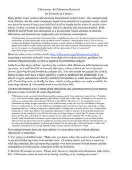 Chloramine & Chloramine Removal for Ferments & Cultures Many Public Water Systems Add Chemical Disinfectants to Their Water