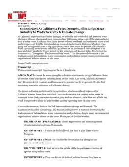Cowspiracy: As California Faces Drought, Film Links Meat Industry to Water Scarcity & Climate Change | Democracy Now!