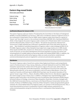 Eastern Hognose Snakes Were Listed As a Species of ‘Severe’ and ‘Very High’ Concern in the Northeast United States (NEPARC 2011, Northeast RSGCN List 2014)