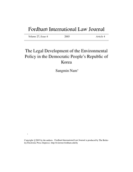 The Legal Development of the Environmental Policy in the Democratic People’S Republic of Korea