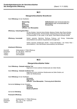 Zuständigkeitsbereiche Der Gerichtsvollzieher Des Amtsgerichts Offenburg (Stand: 11.11.2020)