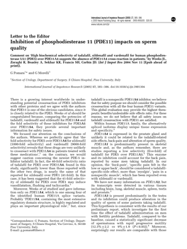 Inhibition of Phosphodiesterase 11 (PDE11) Impacts on Sperm Quality