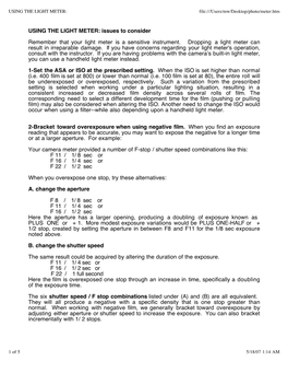 USING the LIGHT METER: File:///Users/Mw/Desktop/Photo/Meter.Htm