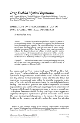 Drug-Enabled Mystical Experiences with Virginia Ballesteros, “Applied Mysticism: a Drug-Enabled Visionary Experience Against Moral Blindness”; and Richard H