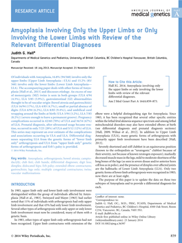 Amyoplasia Involving Only the Upper Limbs Or Only Involving the Lower Limbs with Review of the Relevant Differential Diagnoses Judith G