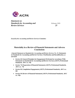 SSARS No. 25, Materiality in a Review of Financial Statements