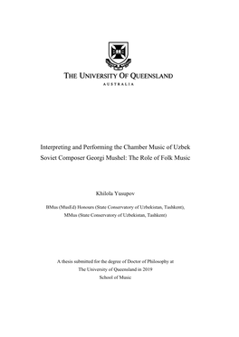 Interpreting and Performing the Chamber Music of Uzbek Soviet Composer Georgi Mushel: the Role of Folk Music