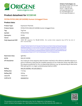 FXYD6-FXYD2 (NM 001243598) Human Untagged Clone Product Data